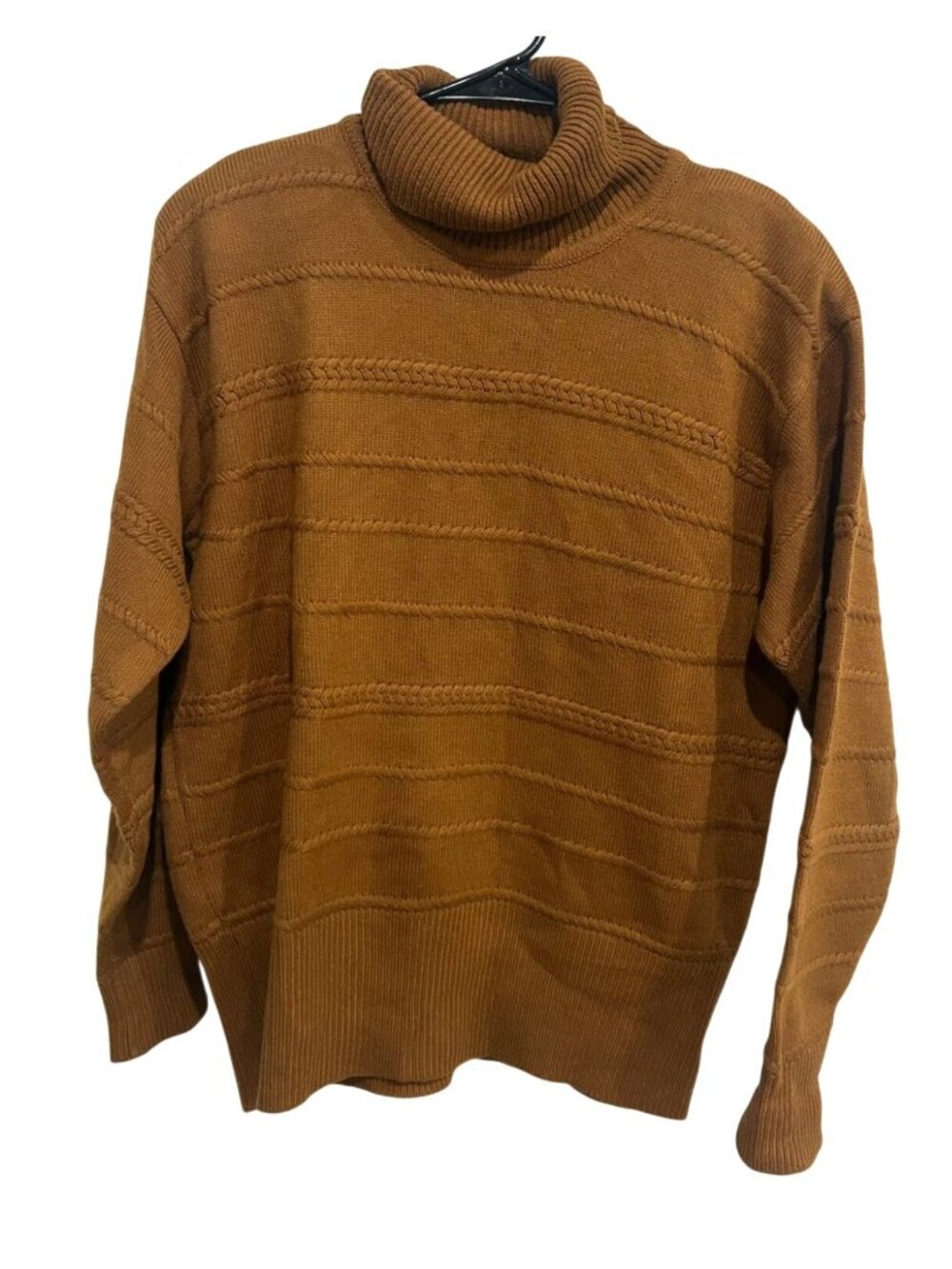 Jones New York Small Brown Textured Knit Lambswool Turtleneck Sweater Cozycore